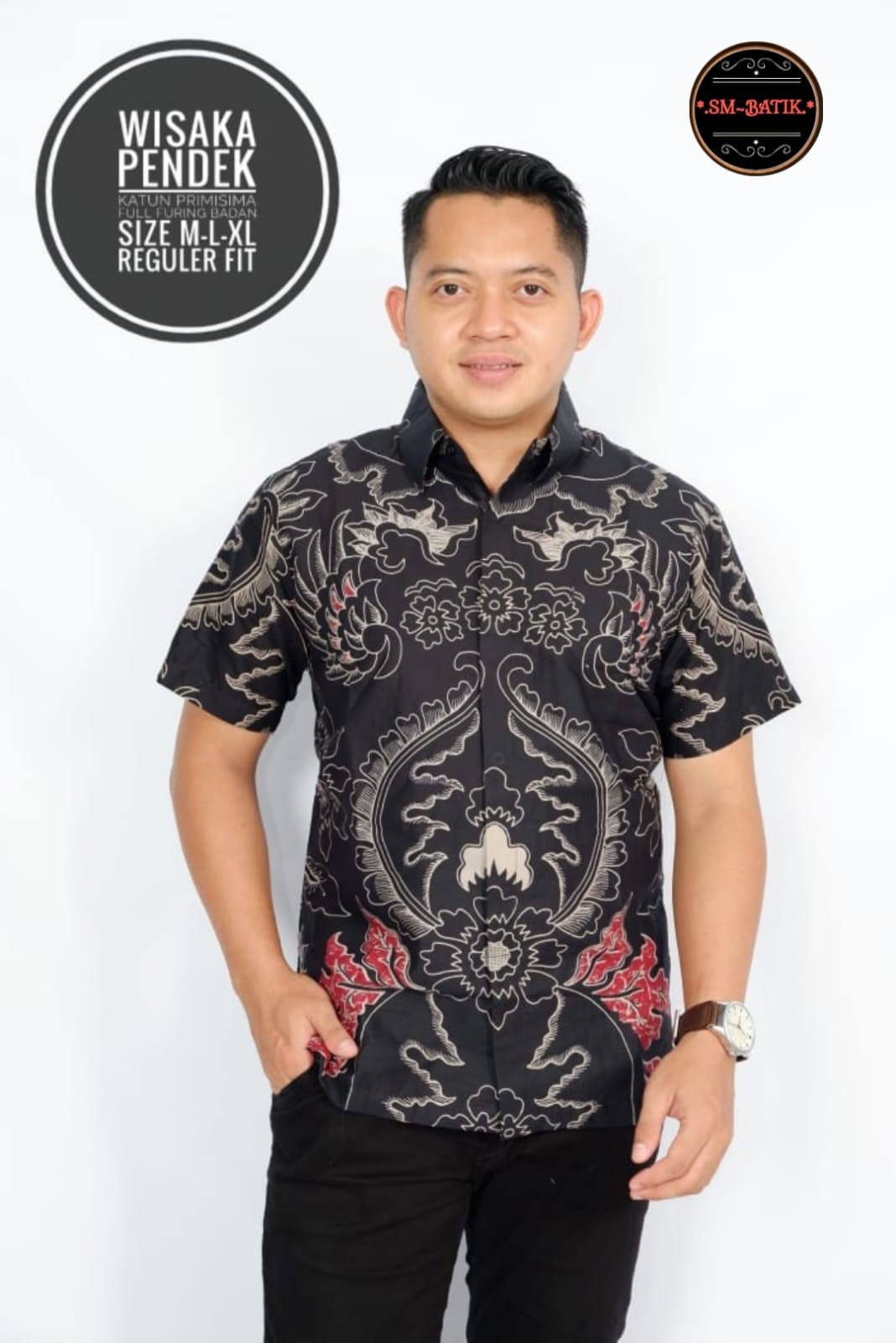 cover-WISAKA Kemeja Batik Pria Solo Lengan Pendek Lapis Furing BY SM-1