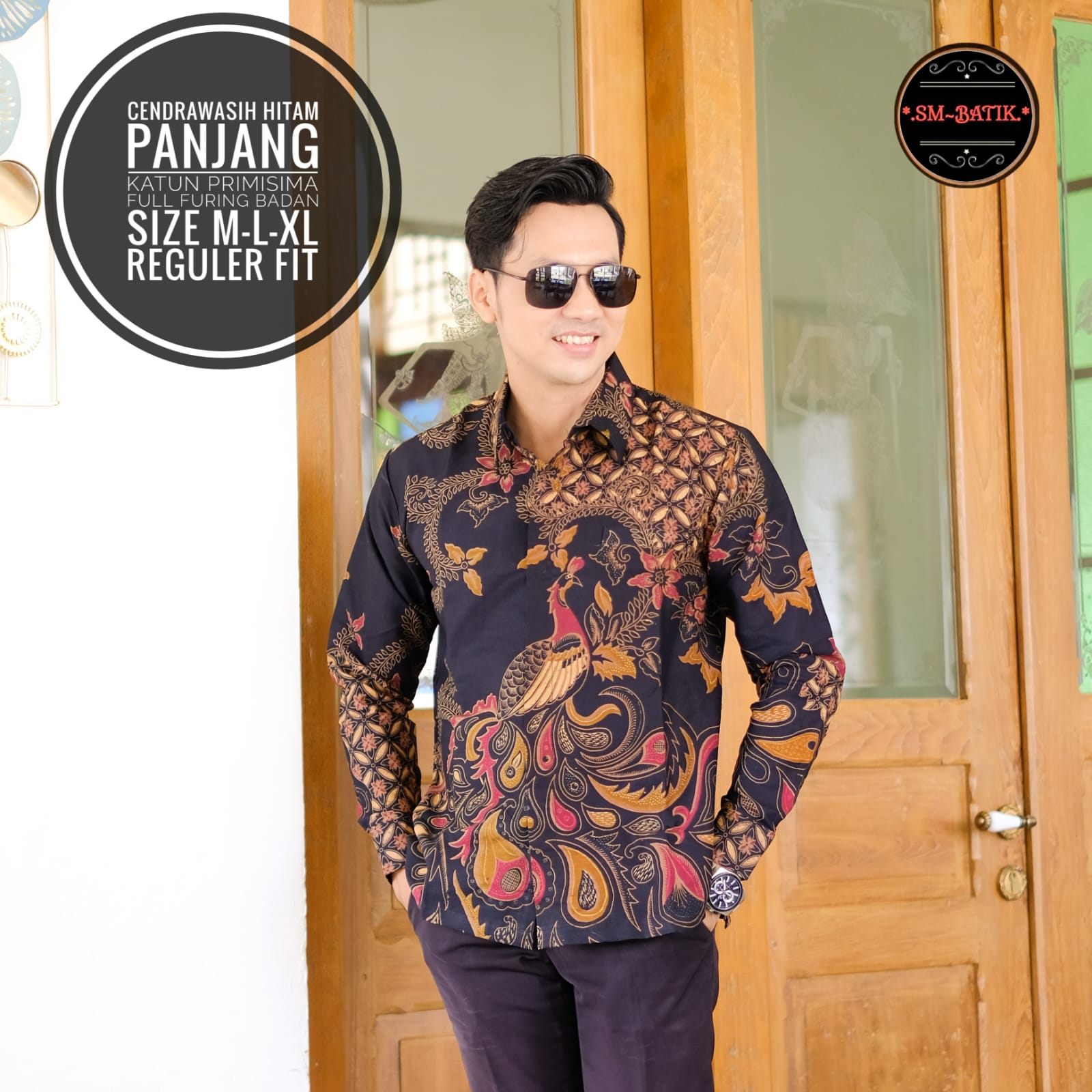 cover-CENDRAWASIH HITAM Kemeja Batik Pria Solo Lengan Panjang Lapis Furing BY SM-1