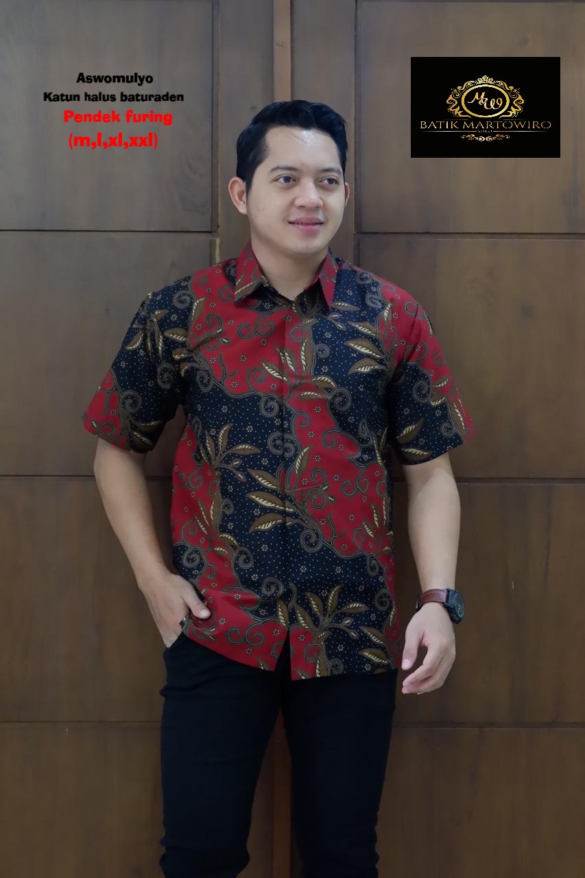 cover-ASWOMULYO MERAH Kemeja Batik Pria Solo Lengan Pendek Lapis Furing BY MARTOWIRO-1