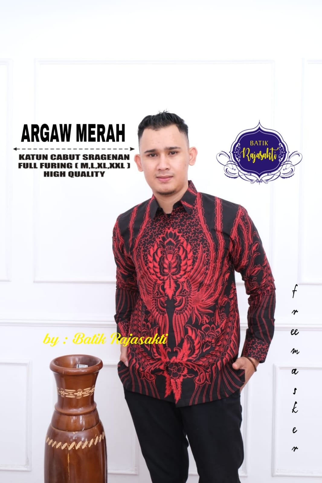 cover-ARGAW MERAH KEMEJA BATIK PRIA SOLO LENGAN PANJANG LAPIS FURING BY RAJASAKTI-1