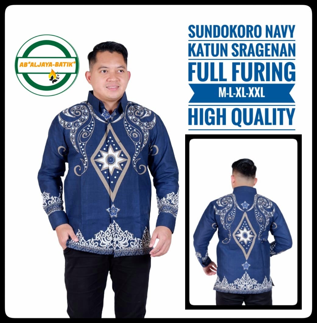 cover-SUNDOKORO NAVY Kemeja Batik Pria Solo Lengan Panjang Lapis Furing BY ALJAYA-1
