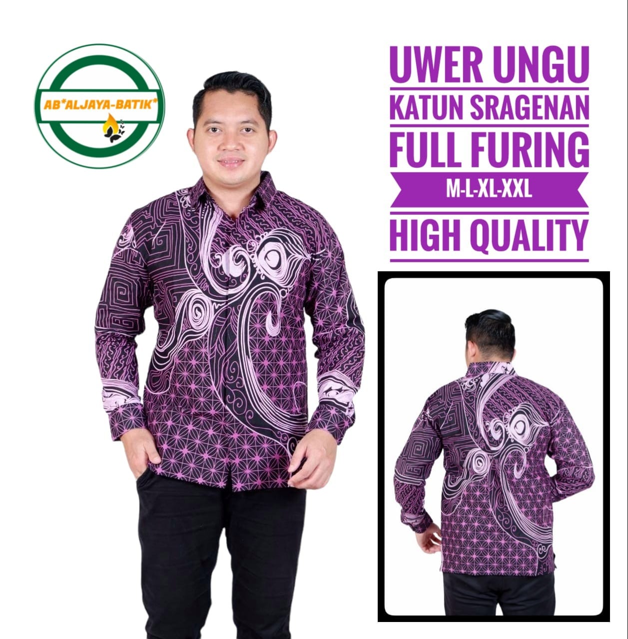 cover-UWER UNGU Kemeja Batik Pria Solo Lengan Panjang Lapis Furing BY ALJAYA-1