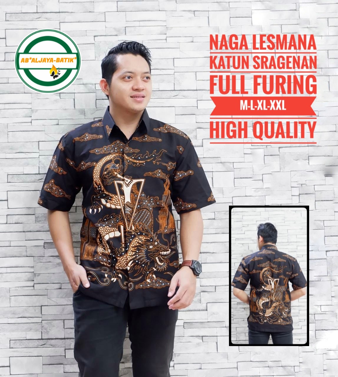 cover-NAGA LESMANA Kemeja Batik Pria Solo Lengan Pendek Lapis Furing BY ALJAYA-1