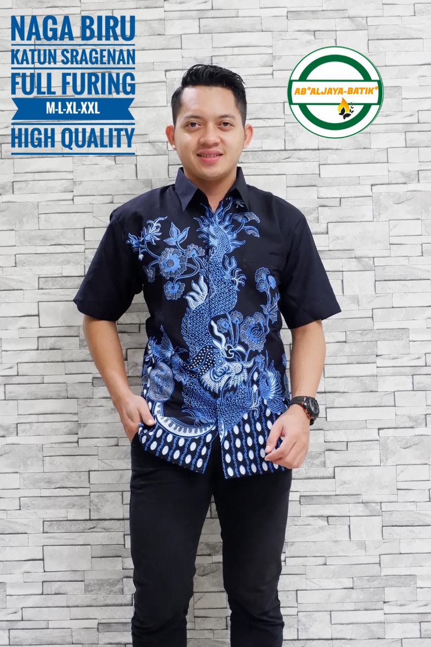 cover-NAGA BIRU Kemeja Batik Pria Solo Lengan Pendek Lapis Furing BY ALJAYA-1