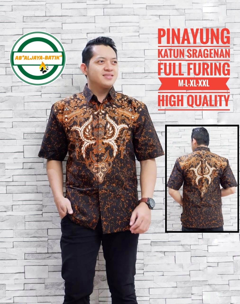 cover-PINAYUNG SOGAN Kemeja Batik Pria Solo Lengan Pendek Lapis Furing BY ALJAYA-1