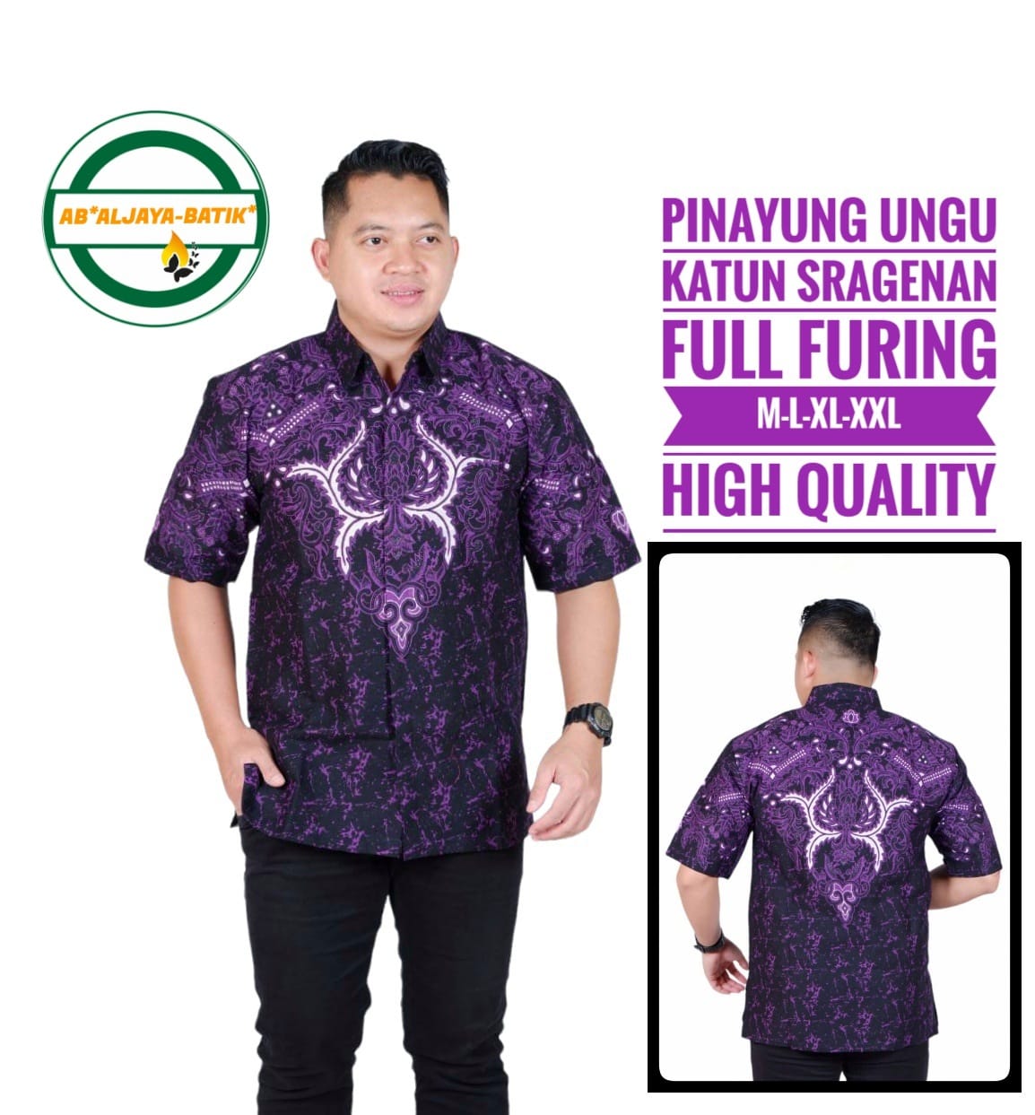 cover-PINAYUNG UNGU Kemeja Batik Pria Solo Lengan Pendek Lapis Furing BY ALJAYA-1