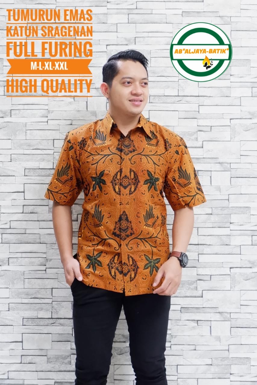 cover-TUMURUN EMAS Kemeja Batik Pria Solo Lengan Pendek Lapis Furing BY ALJAYA-1