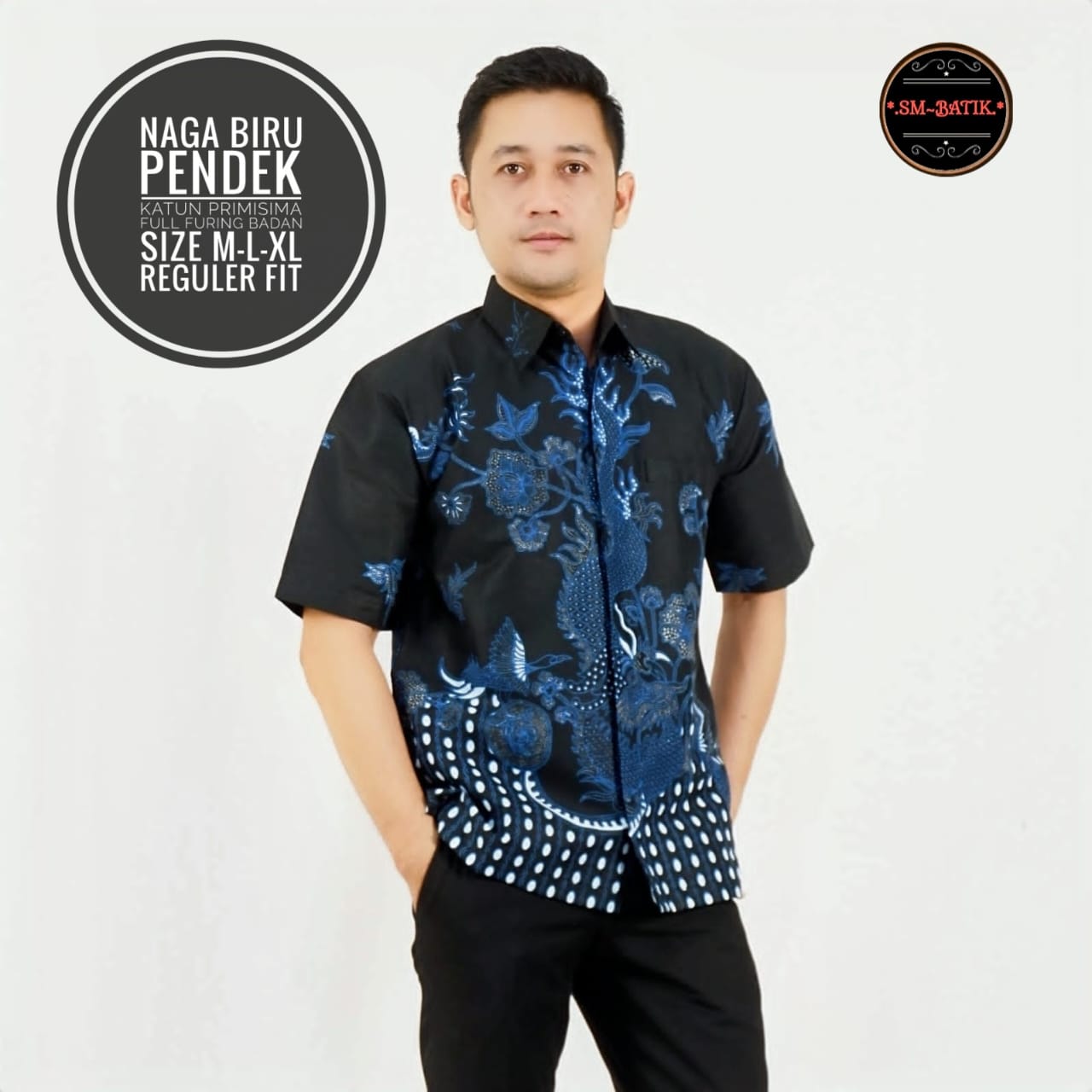 cover-NAGA BIRU Kemeja Batik Pria Solo Lengan Pendek Lapis Furing BY SM-1