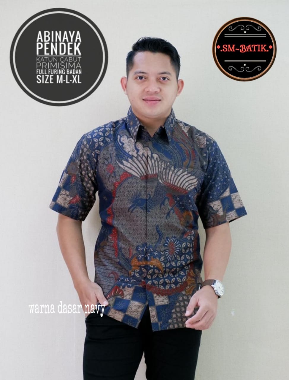 cover-ABINAYA ABINAYA Kemeja Batik Pria Solo Lengan Pendek Lapis Furing BY SM-1