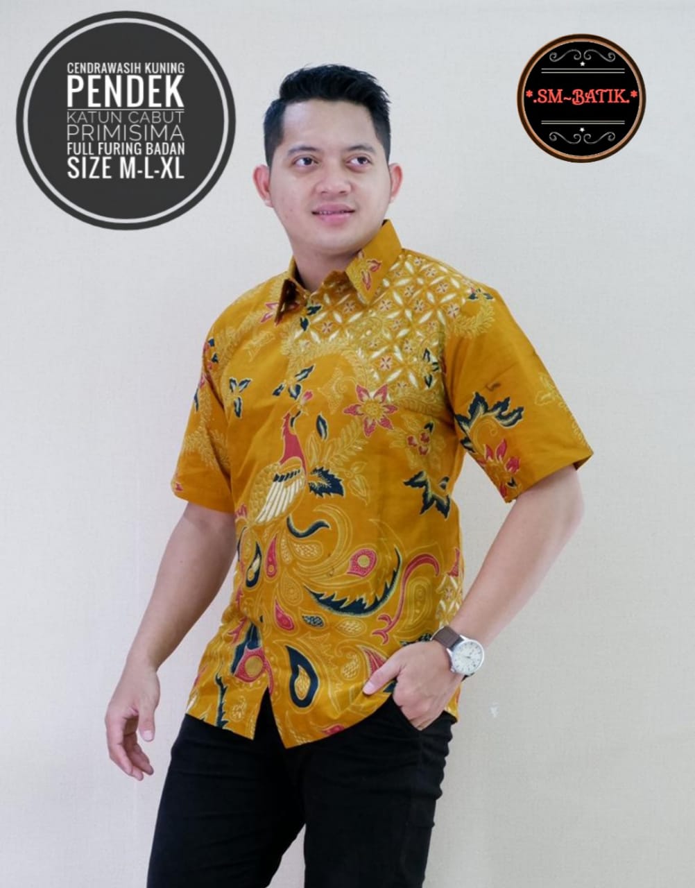 cover-CENDRAWASIH KUNING 2 Kemeja Batik Pria Solo Lengan Pendek Lapis Furing BY SM-1