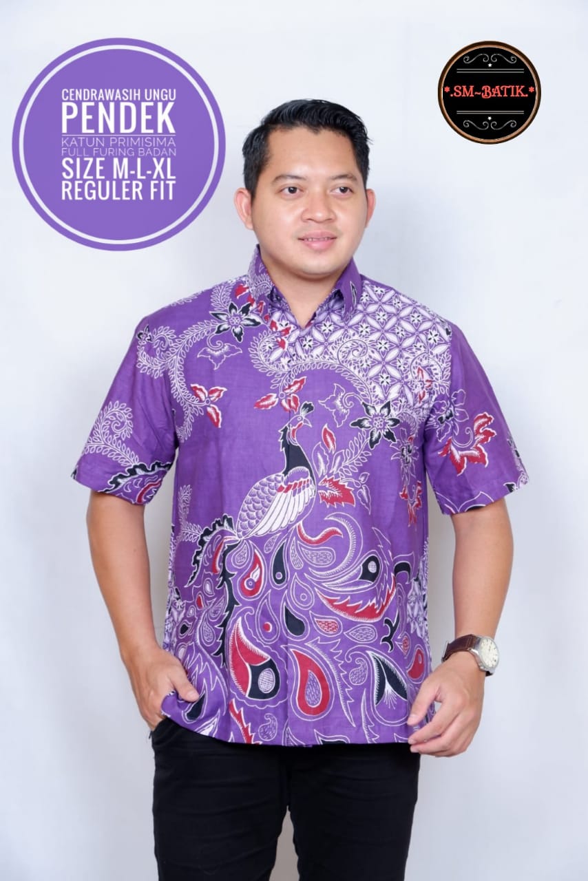 cover-CENDRAWASIH UNGU Kemeja Batik Pria Solo Lengan Pendek Lapis Furing BY SM-1
