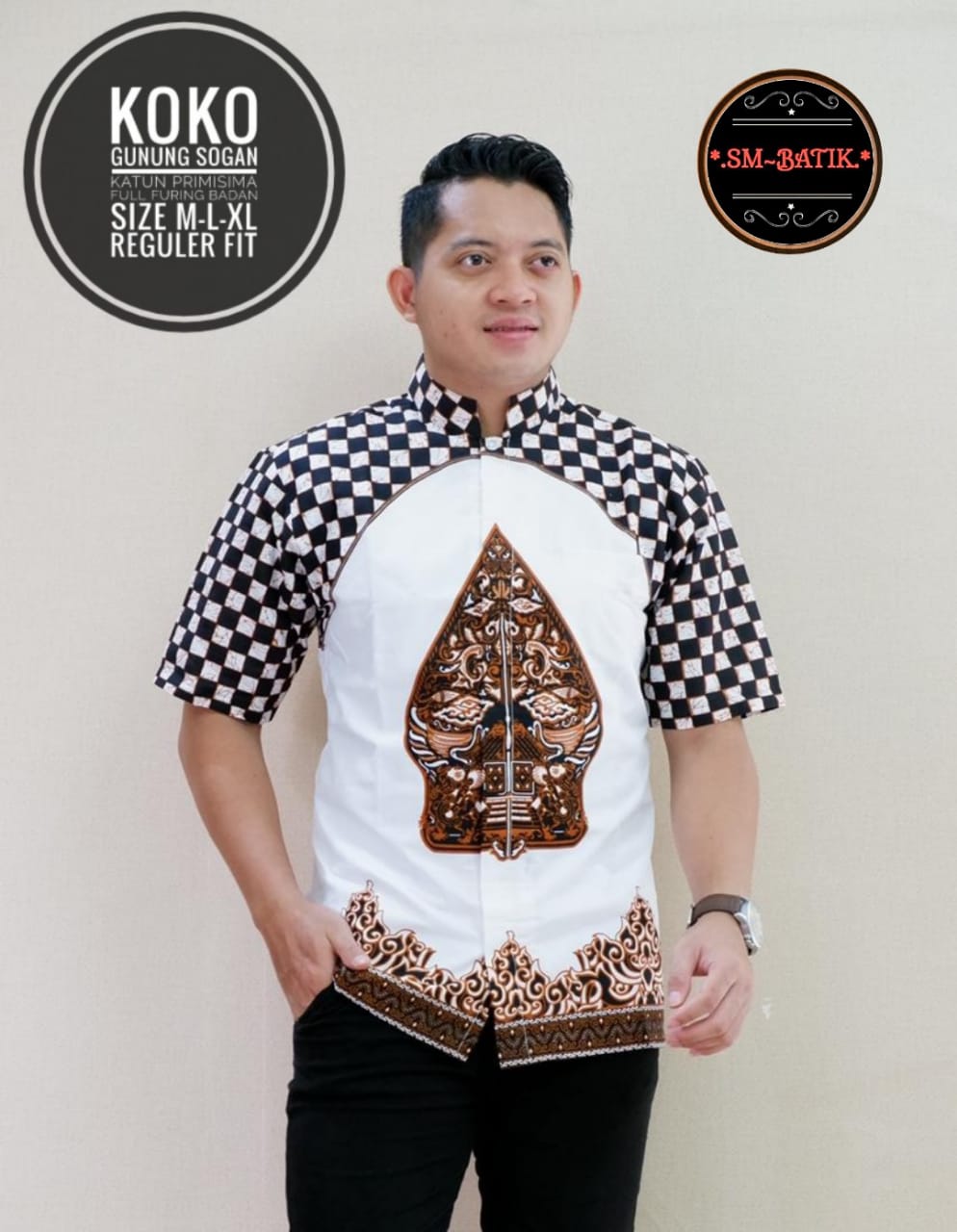 cover-KOKO GUNUNGA SOGAN Kemeja Batik Pria Solo Lengan Pendek Lapis Furing BY SM-1