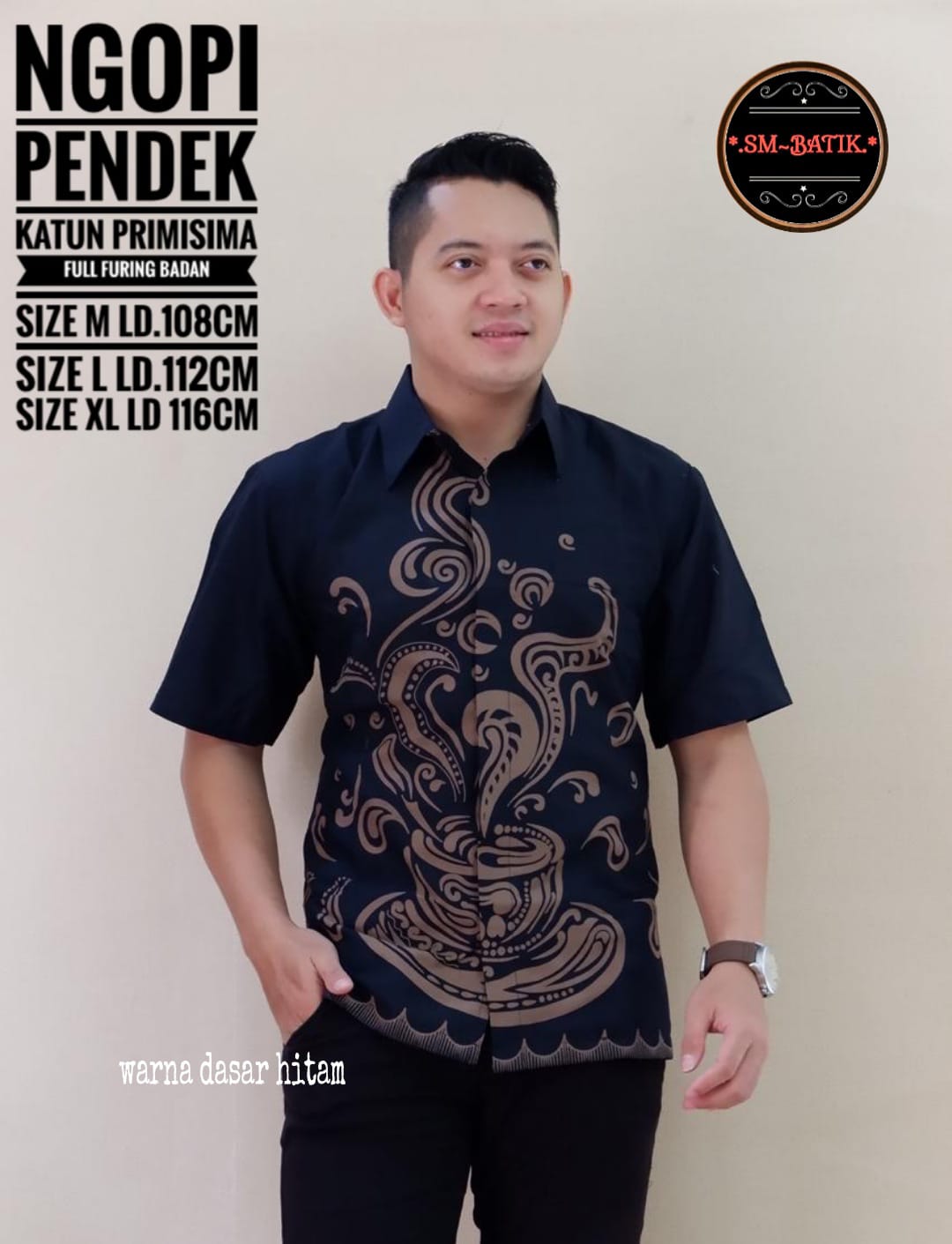 cover-NGOPI Kemeja Batik Pria Solo Lengan Pendek Lapis Furing BY SM-1