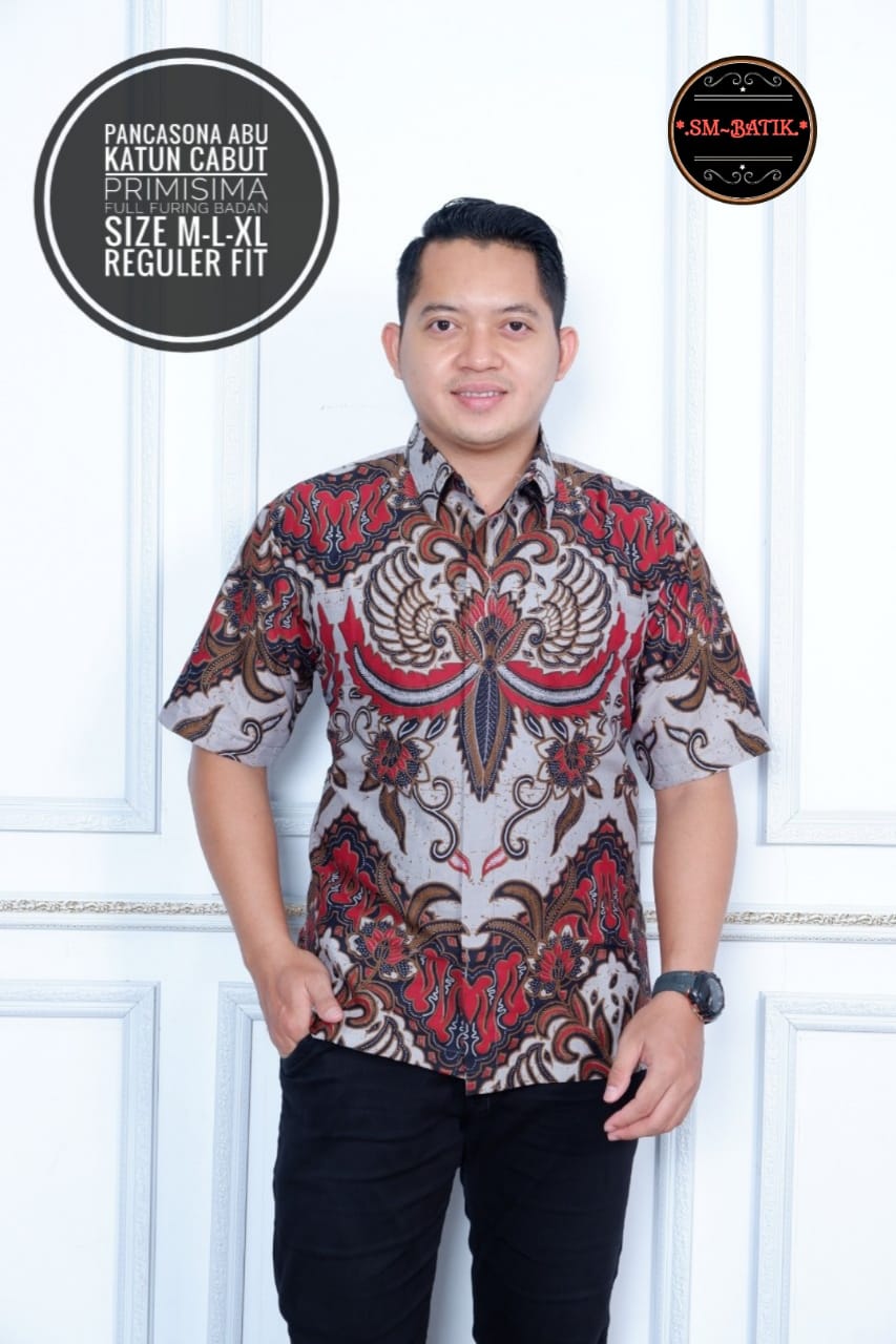 cover-PANCASONA ABU Kemeja Batik Pria Solo Lengan Pendek Lapis Furing BY SM-1