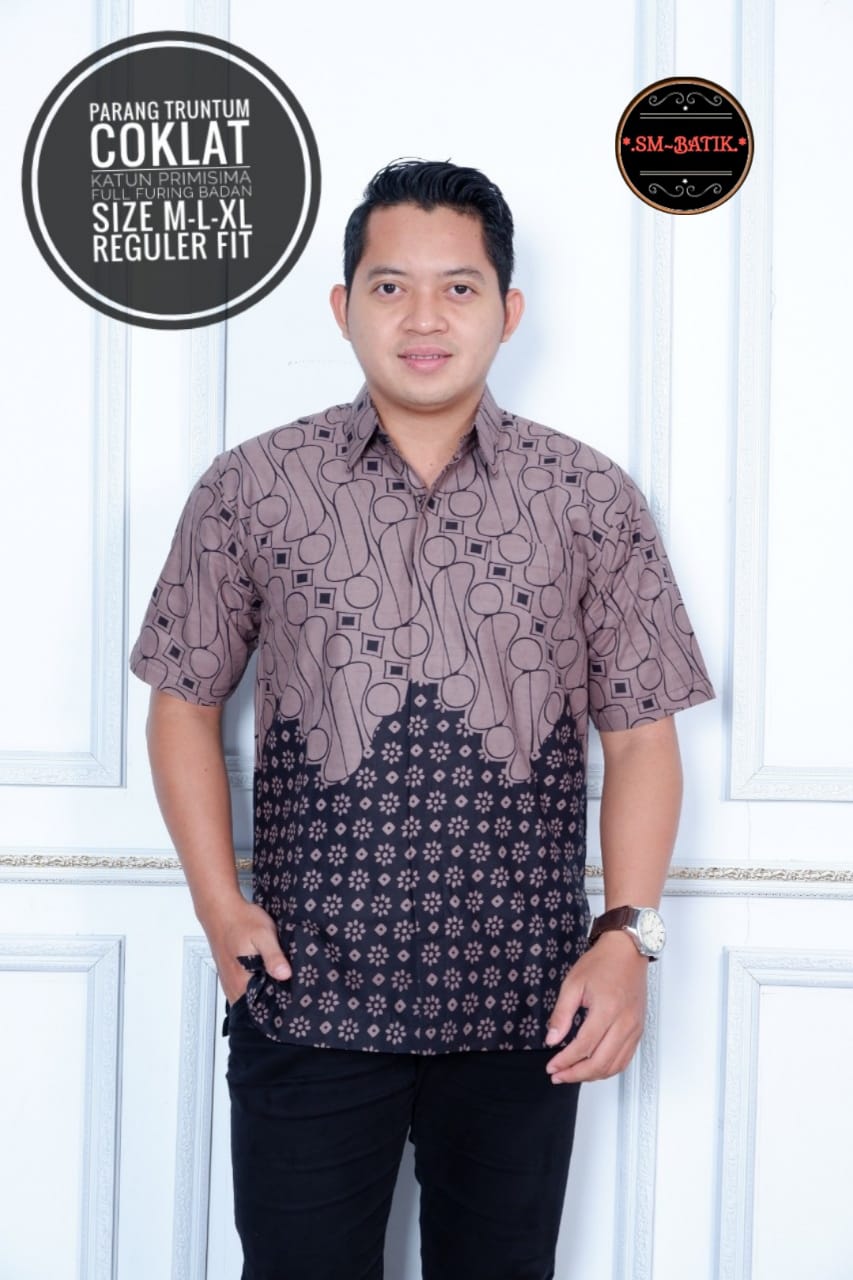 cover-PARANG TRUNTUM COKLAT Kemeja Batik Pria Solo Lengan Pendek Lapis Furing BY SM-1