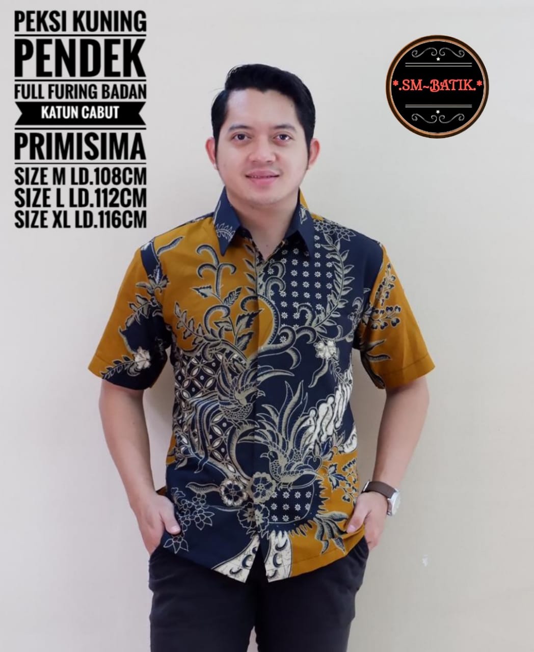 cover-PEKSI KUNING Kemeja Batik Pria Solo Lengan Pendek Lapis Furing BY SM-1