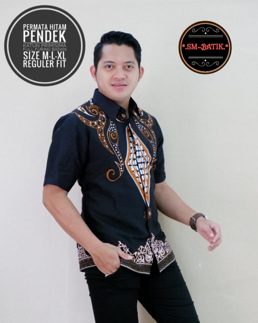 cover-PERMATA HITAM Kemeja Batik Pria Solo Lengan Pendek Lapis Furing BY SM-1