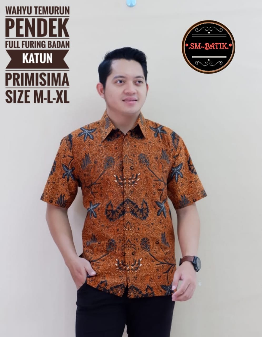 cover-WAHYU TUMURUN Kemeja Batik Pria Solo Lengan Pendek Lapis Furing BY SM-1