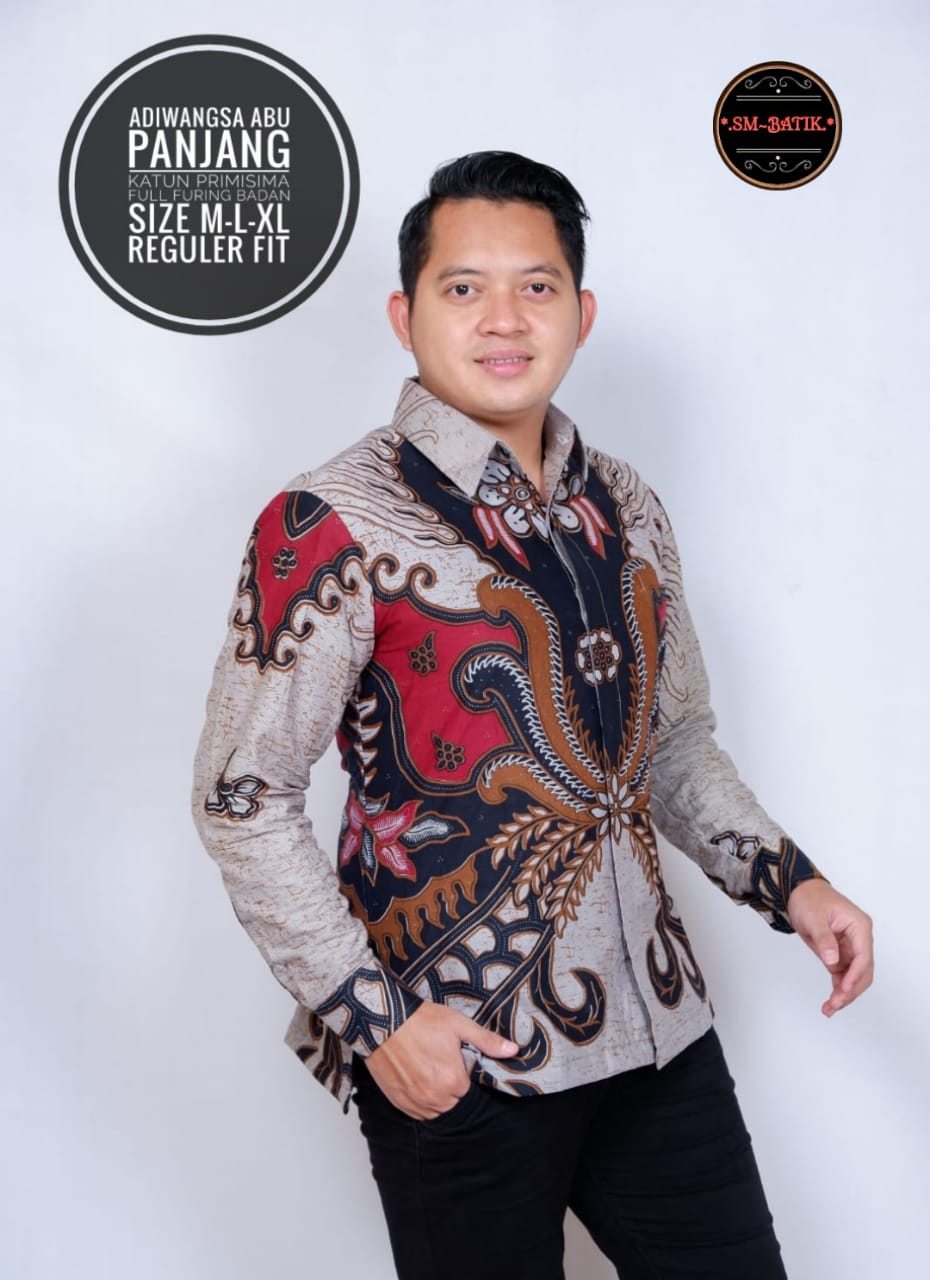 cover-ADIWANGSA ABU 2 Kemeja Batik Pria Solo Lengan Panjang Lapis Furing BY SM-1