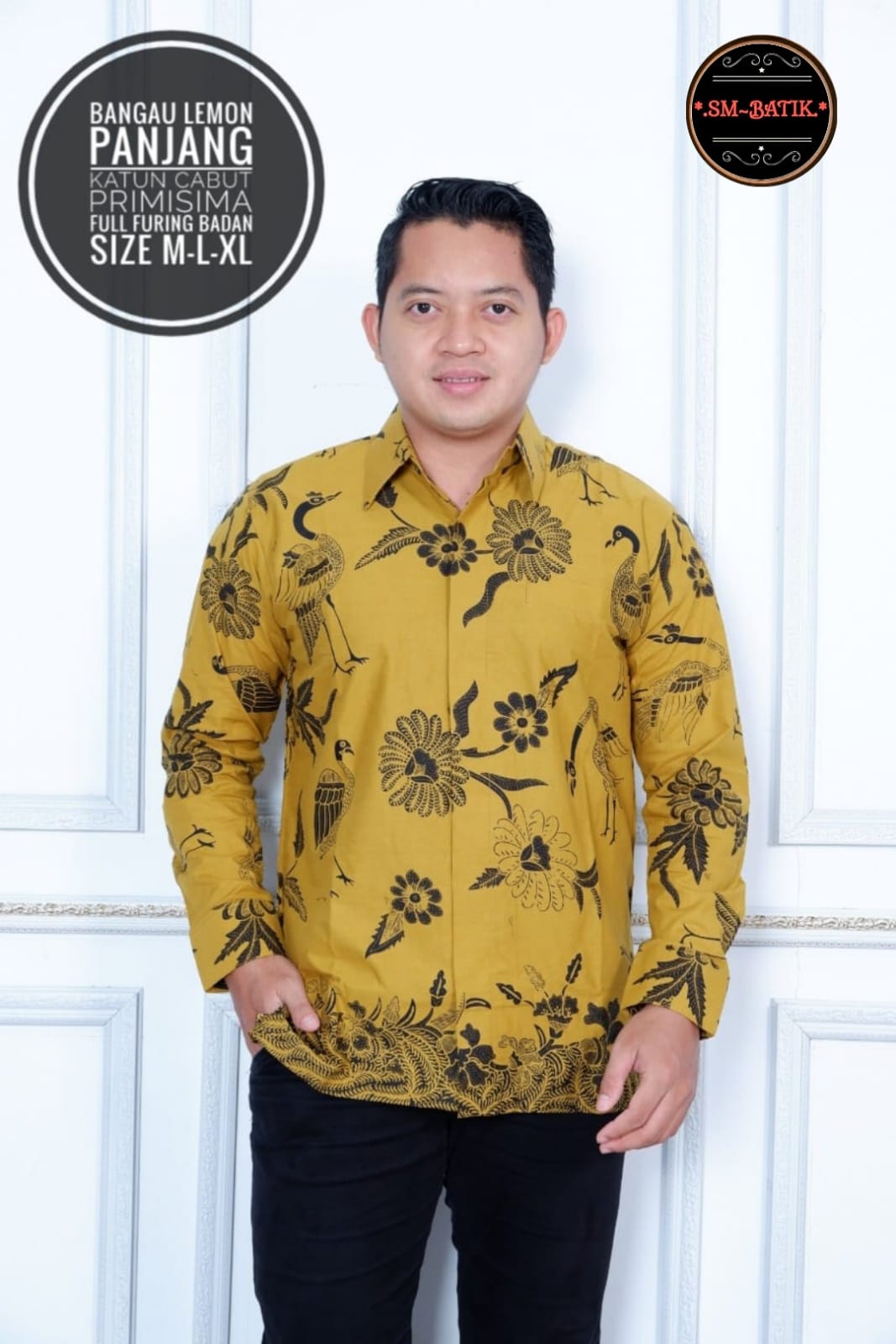 cover-BUNGA LEMON Kemeja Batik Pria Solo Lengan Panjang Lapis Furing BY SM-1
