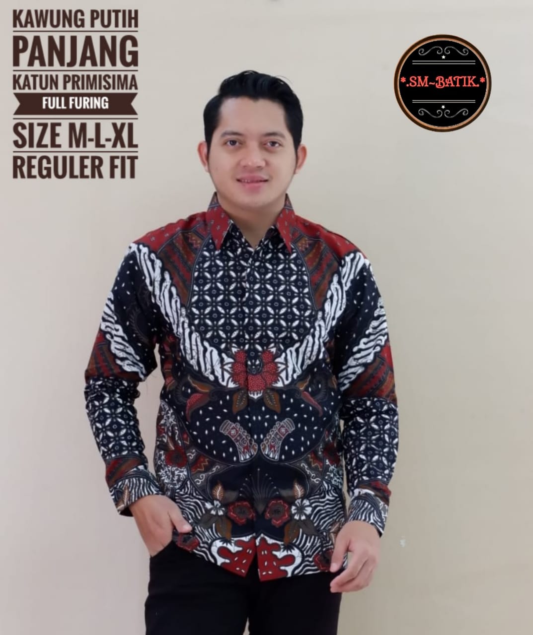 cover-KAWUNG PUTIH Kemeja Batik Pria Solo Lengan Panjang Lapis Furing BY SM-1