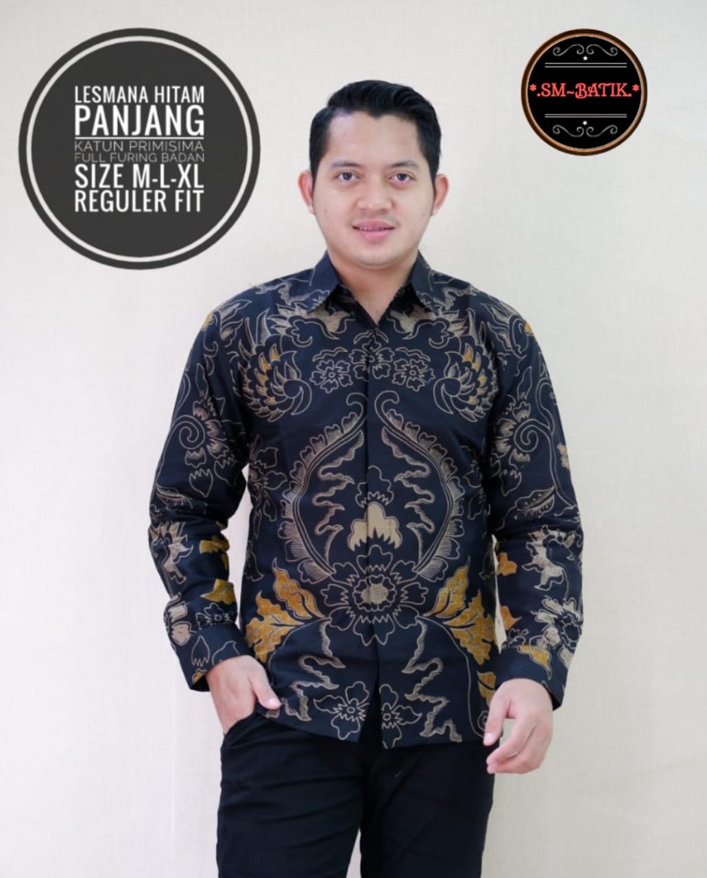 cover-LESMANA HITAM Kemeja Batik Pria Solo Lengan Panjang Lapis Furing BY SM-1