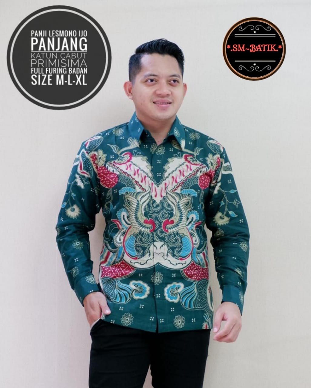 cover-PANJI LESMONO IJO Kemeja Batik Pria Solo Lengan Panjang Lapis Furing BY SM-1