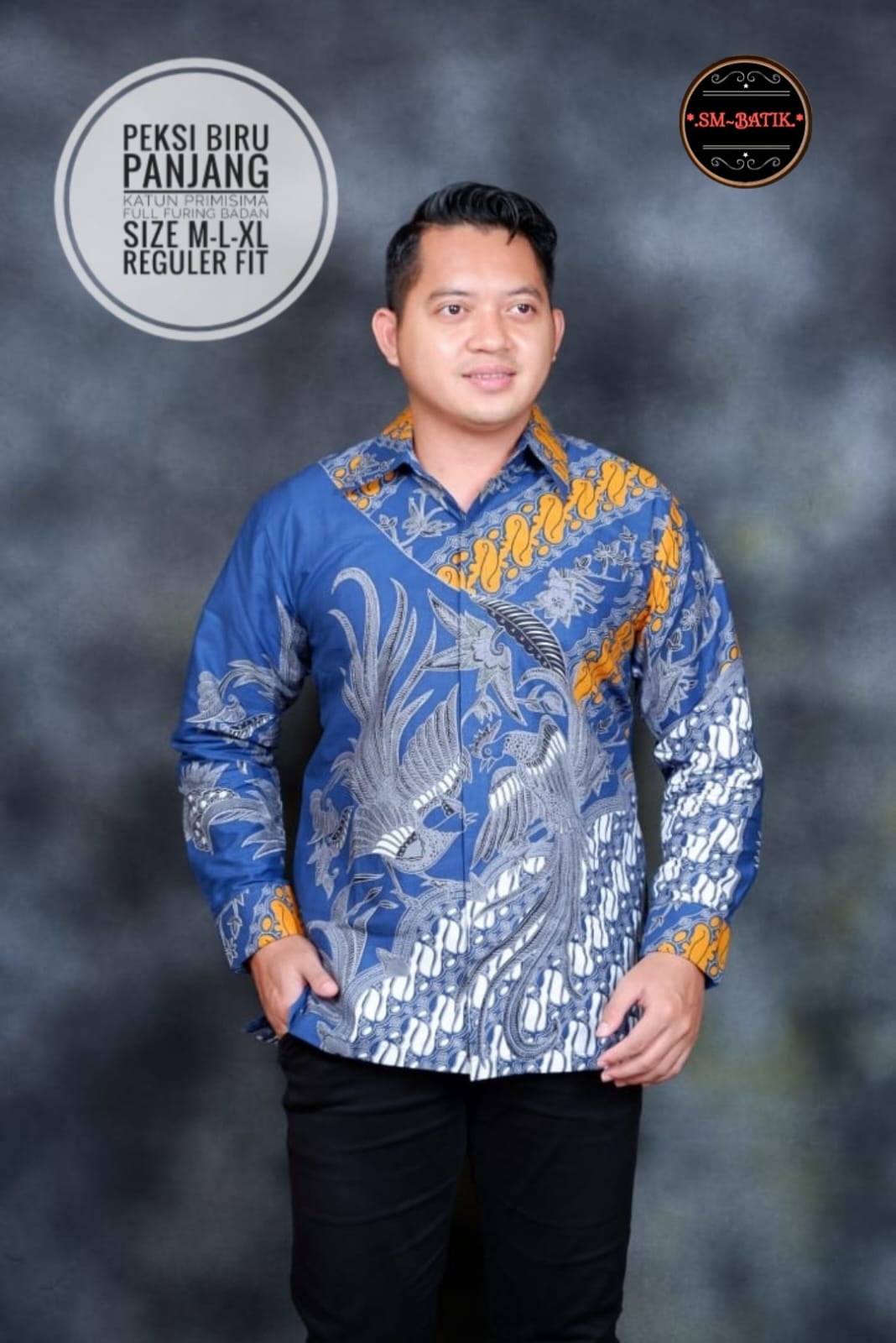 cover-PEKSI BIRU Kemeja Batik Pria Solo Lengan Panjang Lapis Furing BY SM-1