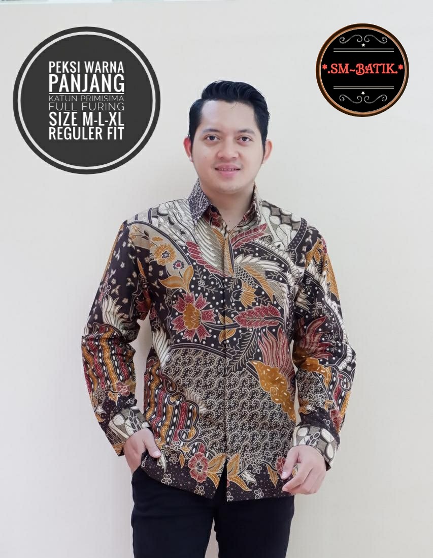 cover-PEKSI WARNA Kemeja Batik Pria Solo Lengan Panjang Lapis Furing BY SM-1