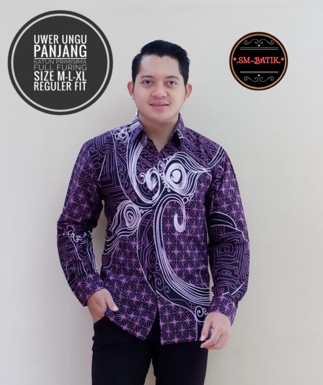 cover-UWER UNGU Kemeja Batik Pria Solo Lengan Panjang Lapis Furing BY SM-1
