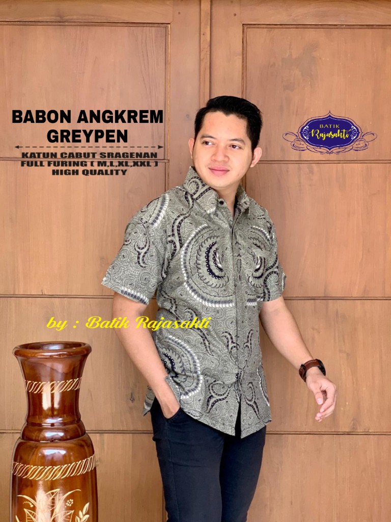 cover-BABON ANGKREM GREY KEMEJA BATIK PRIA SOLO LENGAN PENDEK LAPIS FURING BY RAJASAKTI-1
