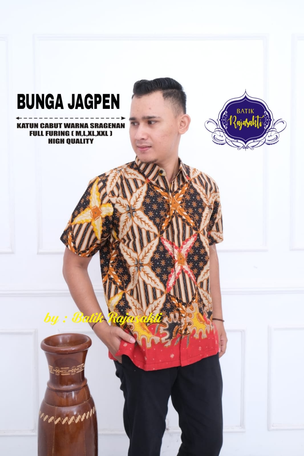 cover-BUNGA JAGAT KEMEJA BATIK PRIA SOLO LENGAN PENDEK LAPIS FURING BY RAJASAKTI-1