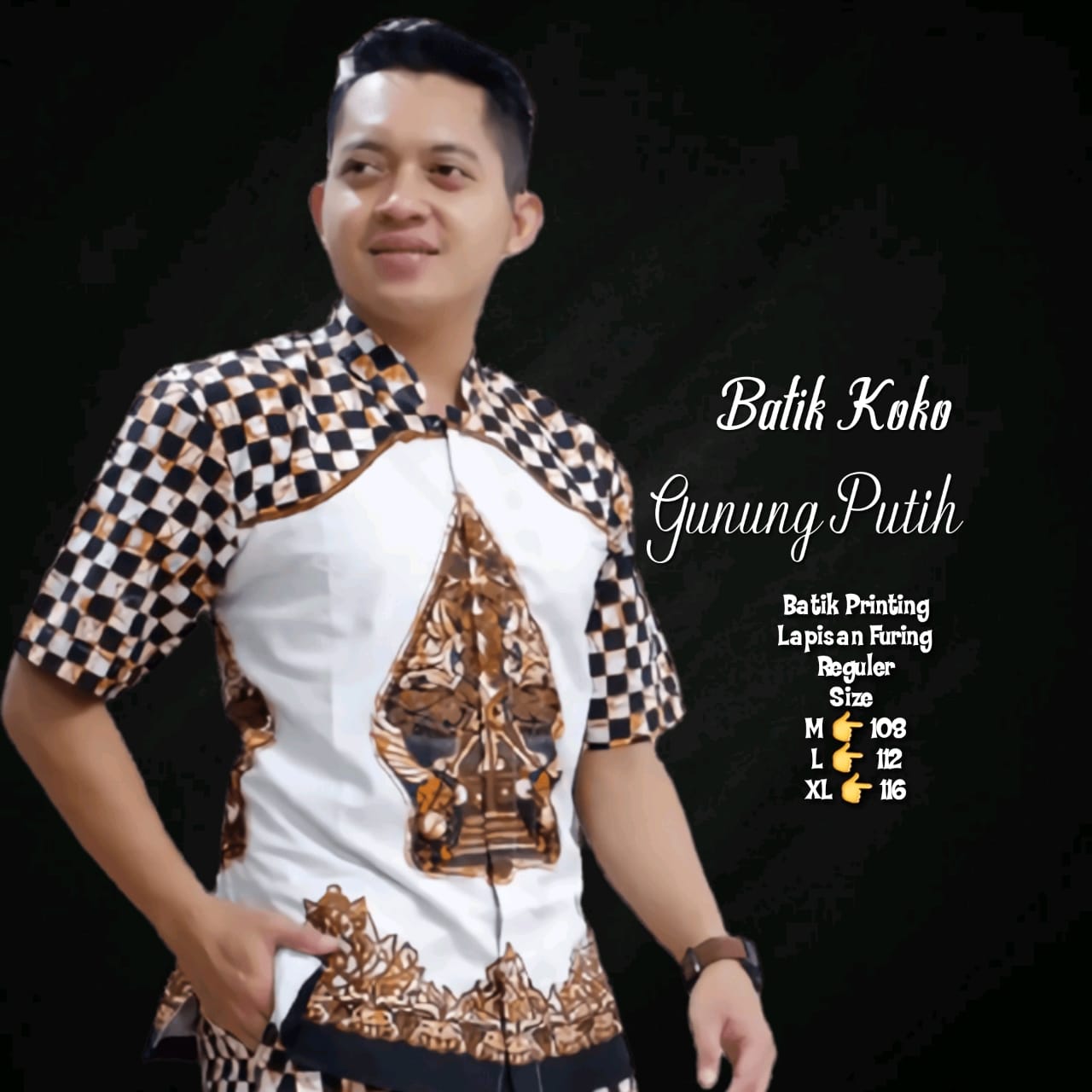 cover-KOKO GUNUNGAN PUTIH Kemeja Batik Pria Solo Lengan Pendek Lapis Furing BY MUKTI UTOMO-1