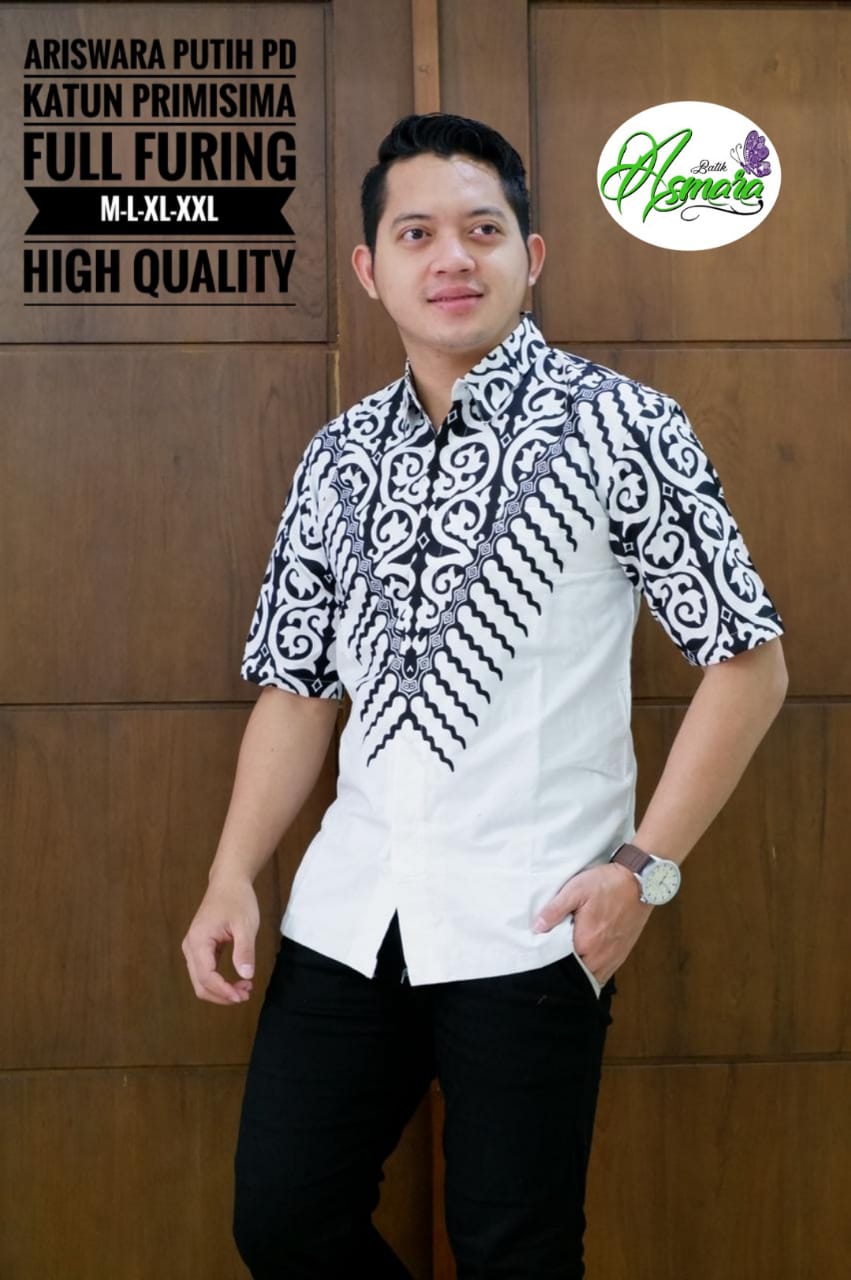 cover-ARISWARA PUTIH Kemeja Batik Pria Solo Lengan Pendek Lapis Furing BY ASMARA-1