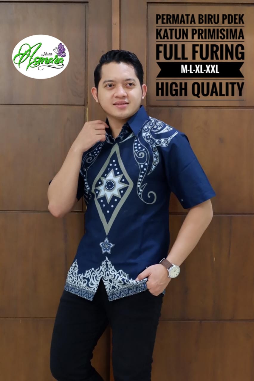 cover-PERMATA BIRU Kemeja Batik Pria Solo Lengan Pendek Lapis Furing BY ASMARA-1