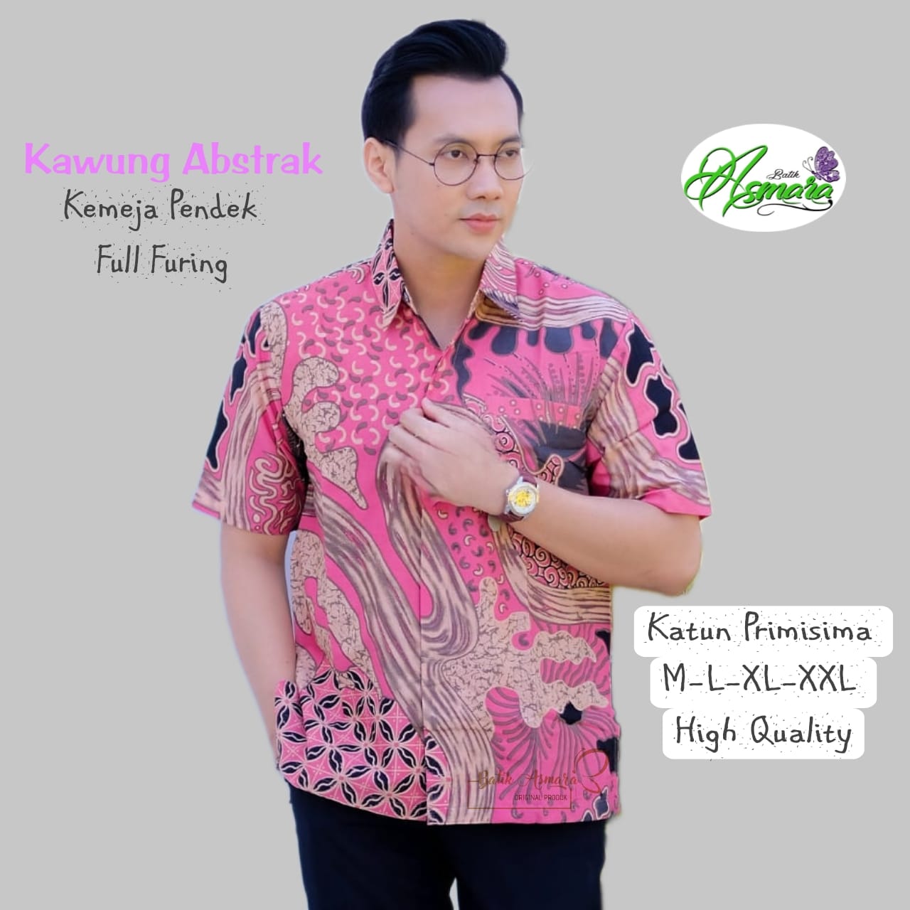 cover-KAWUNG ABSTRAK Kemeja Batik Pria Solo Lengan Pendek Lapis Furing BY ASMARA-1