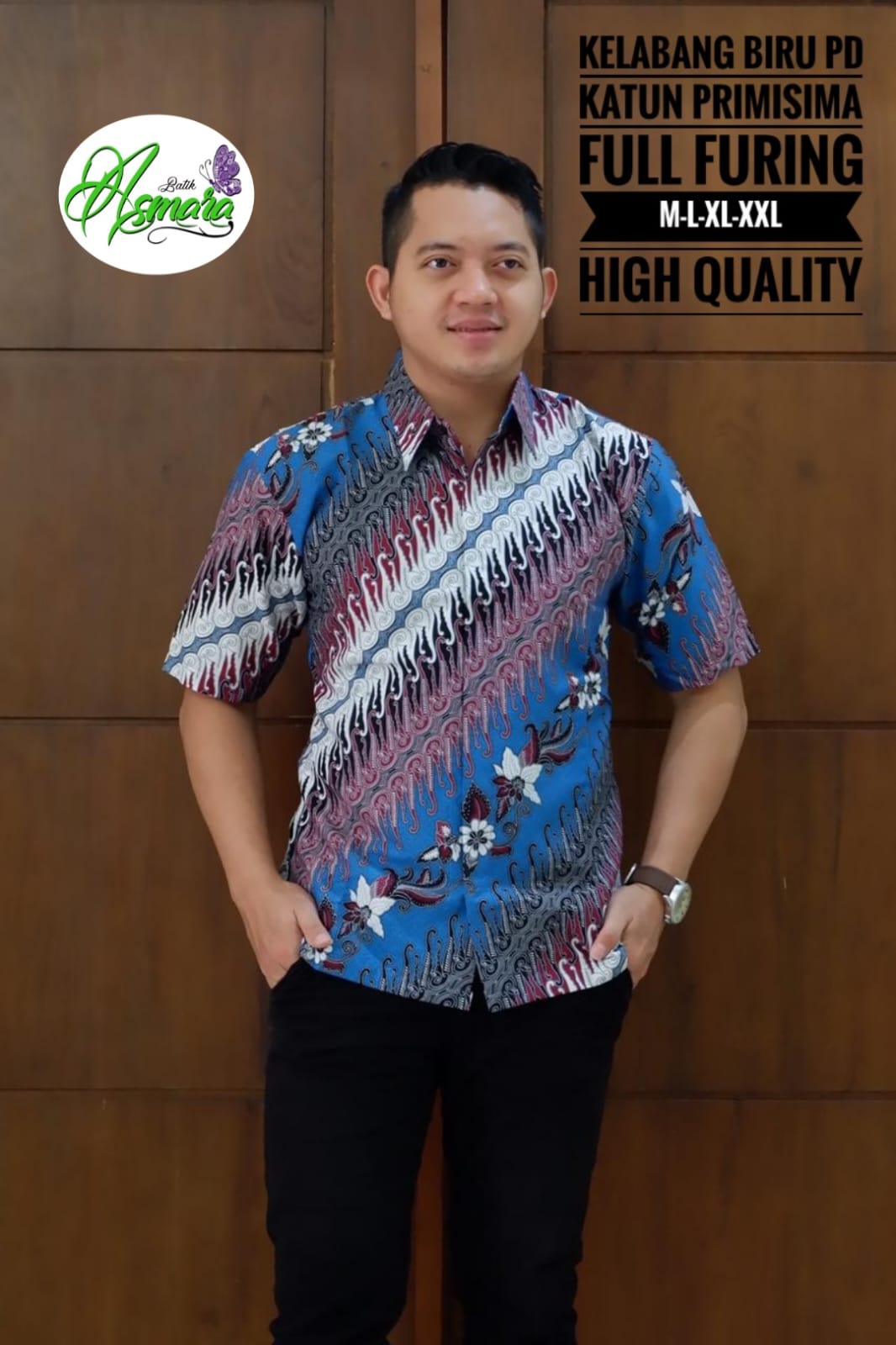 cover-KELABANG BIRU Kemeja Batik Pria Solo Lengan Pendek Lapis Furing BY ASMARA-1