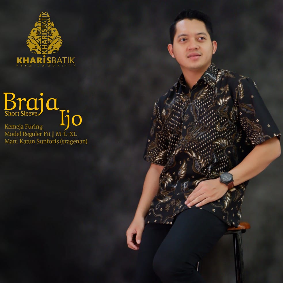 cover-BRAJA IJO Kemeja Batik Pria Solo Lengan Pendek Lapis Furing BY KHARIS-1