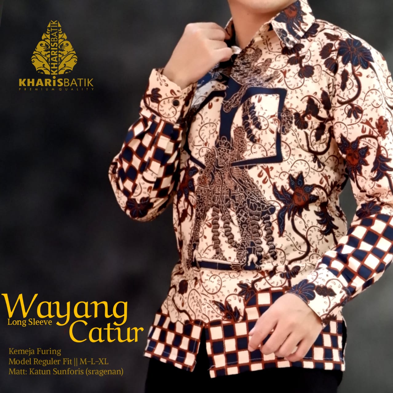 cover-WAYANG CATUR Kemeja Batik Pria Solo Lengan Panjang Lapis Furing BY KHARIS-1