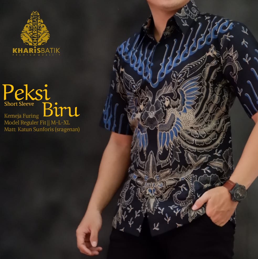 cover-PEKSI BIRU Kemeja Batik Pria Solo Lengan Pendek Lapis Furing BY KHARIS-1