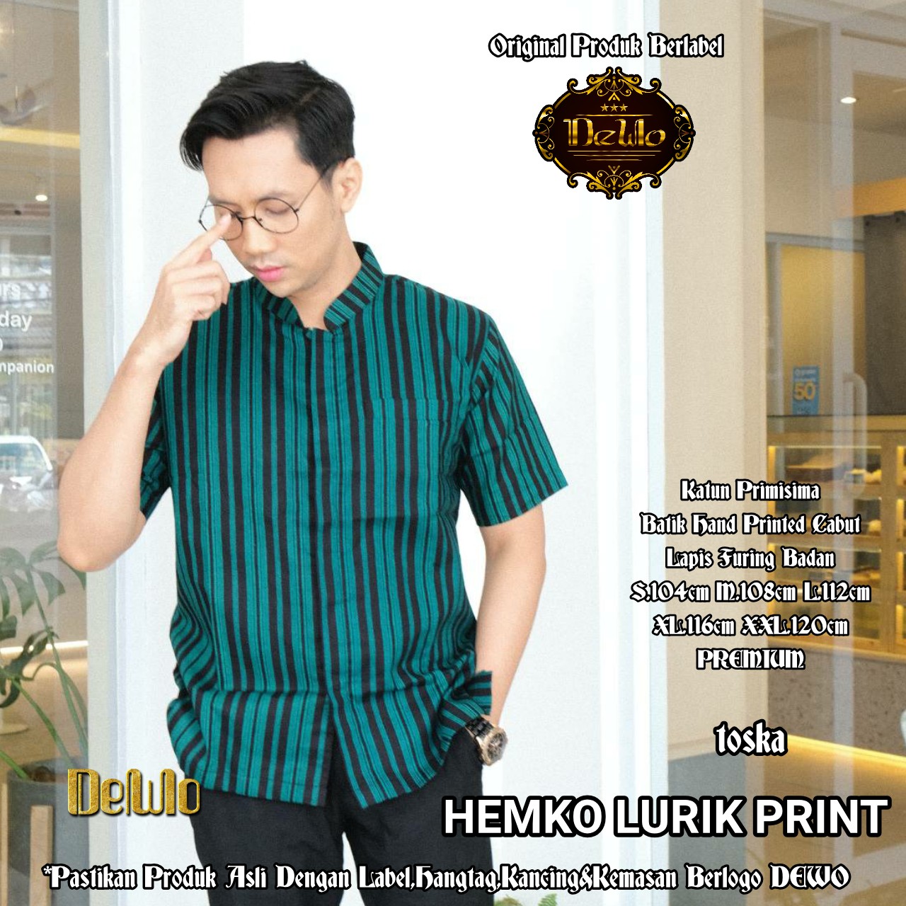 cover-KOKO LURIK PRINT IJO Kemeja Batik Pria Solo Lengan Pendek Lapis Furing BY DEWO-1