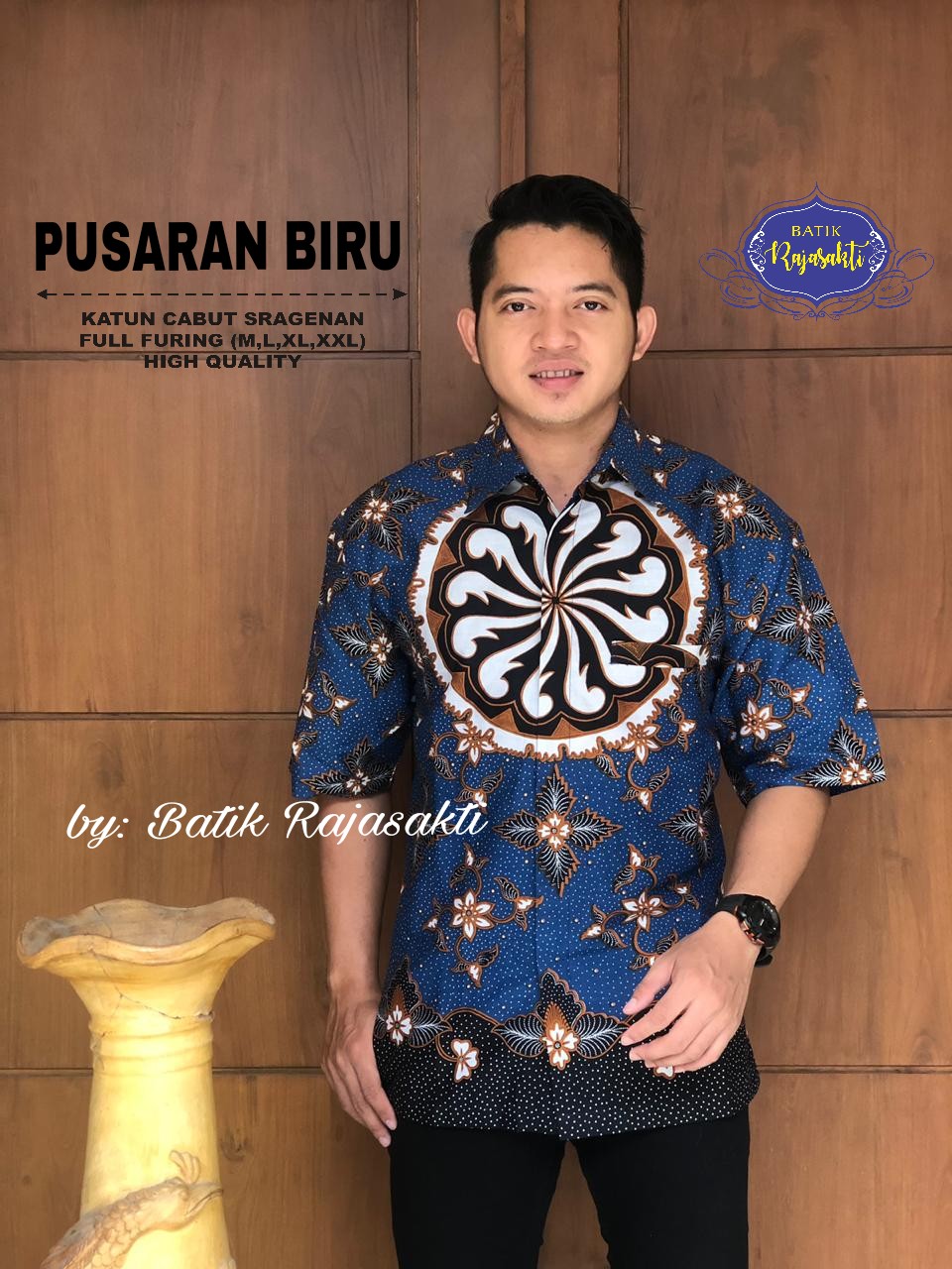 cover-PUSARAN BIRU Kemeja Batik Pria Solo Lengan PENDEK Lapis Furing BY RAJASAKTI-1