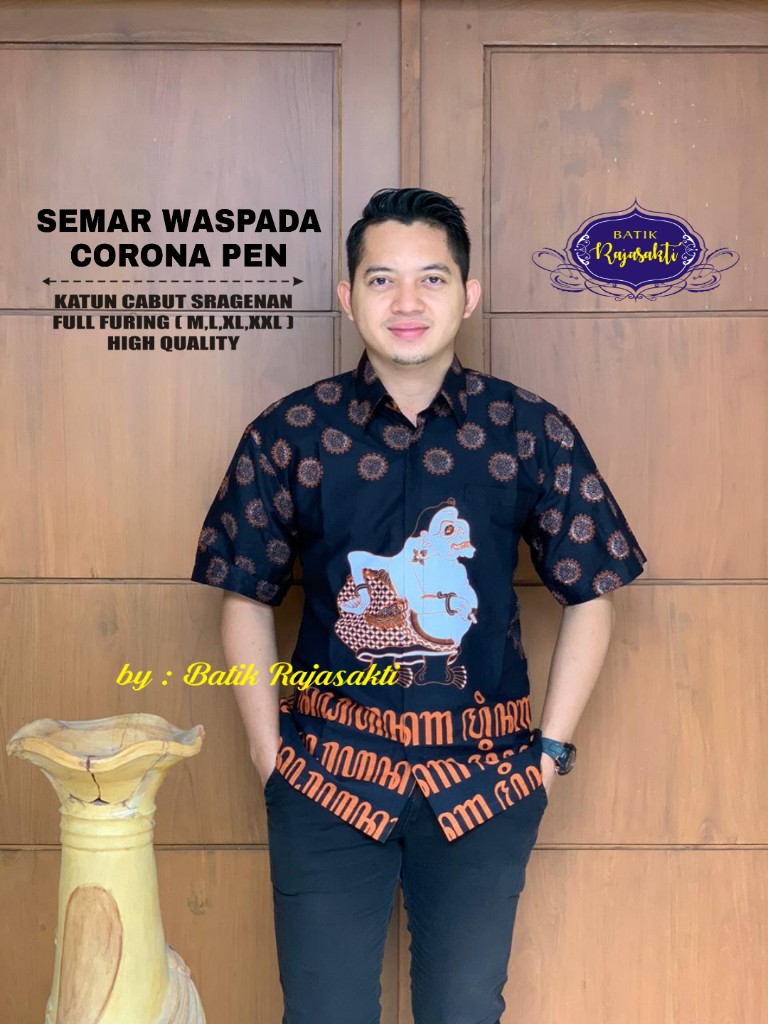 cover-SEMAR WASPADA CORONA Kemeja Batik Pria Solo Lengan PENDEK Lapis Furing BY RAJASAKTI-1