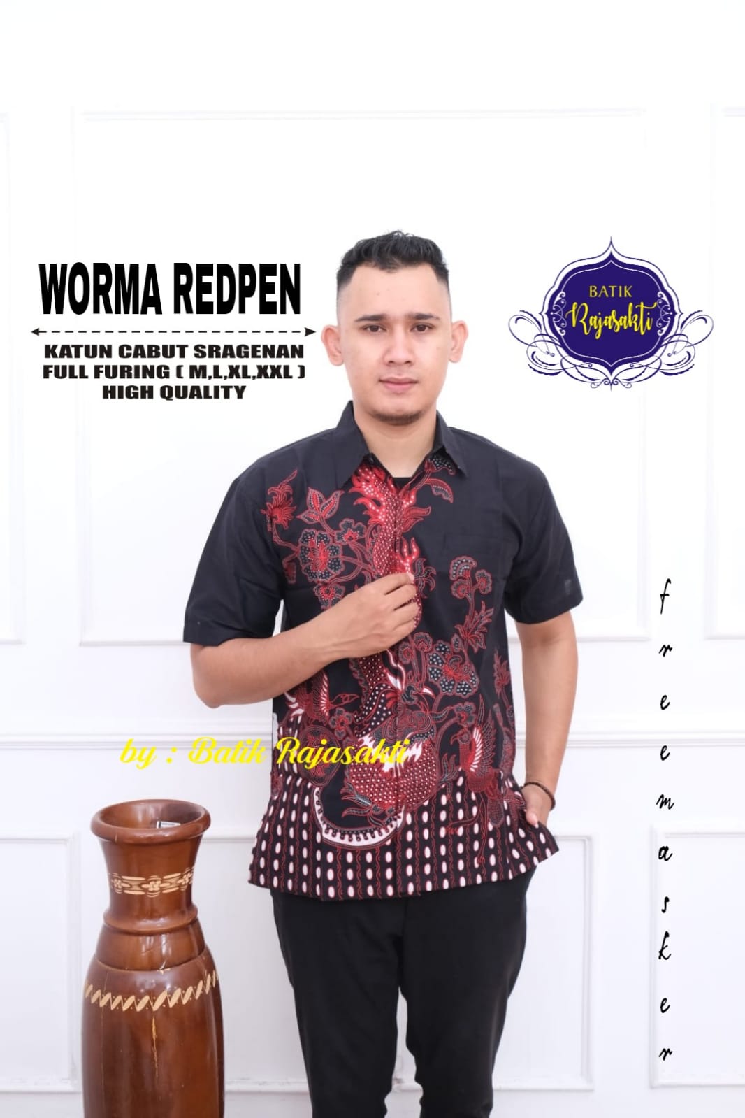 cover-WORMA RED PEN Kemeja Batik Pria Solo Lengan PENDEK Lapis Furing BY RAJASAKTI-1