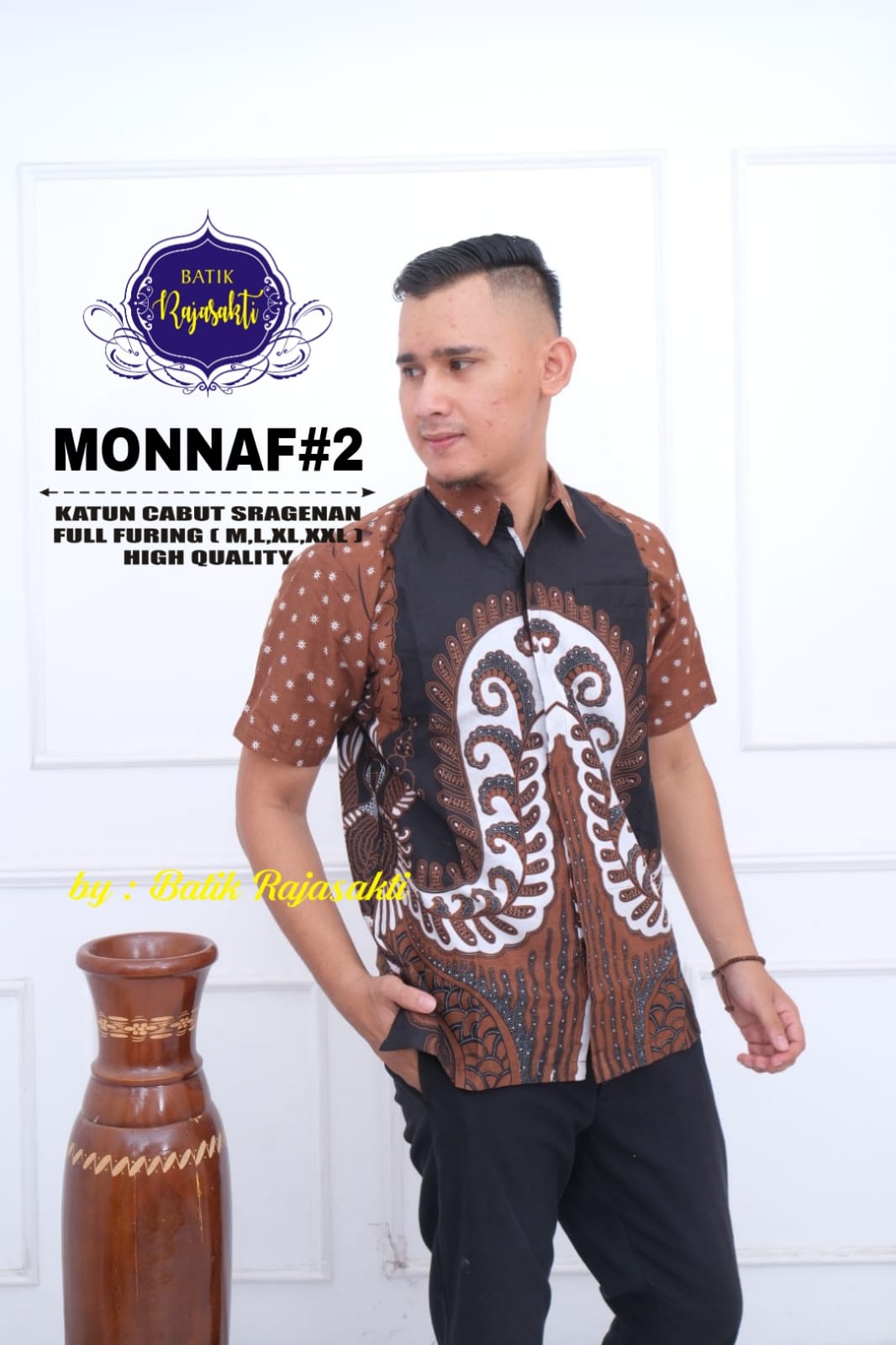 cover-MONNAF 2 Kemeja Batik Pria Solo Lengan PENDEK Lapis Furing BY RAJASAKTI-1