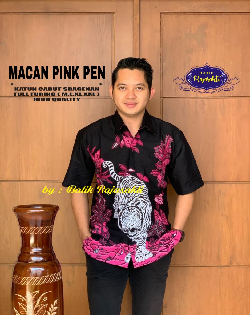 cover-MACAN PINK PEN Kemeja Batik Pria Solo Lengan PENDEK Lapis Furing BY RAJASAKTI-1