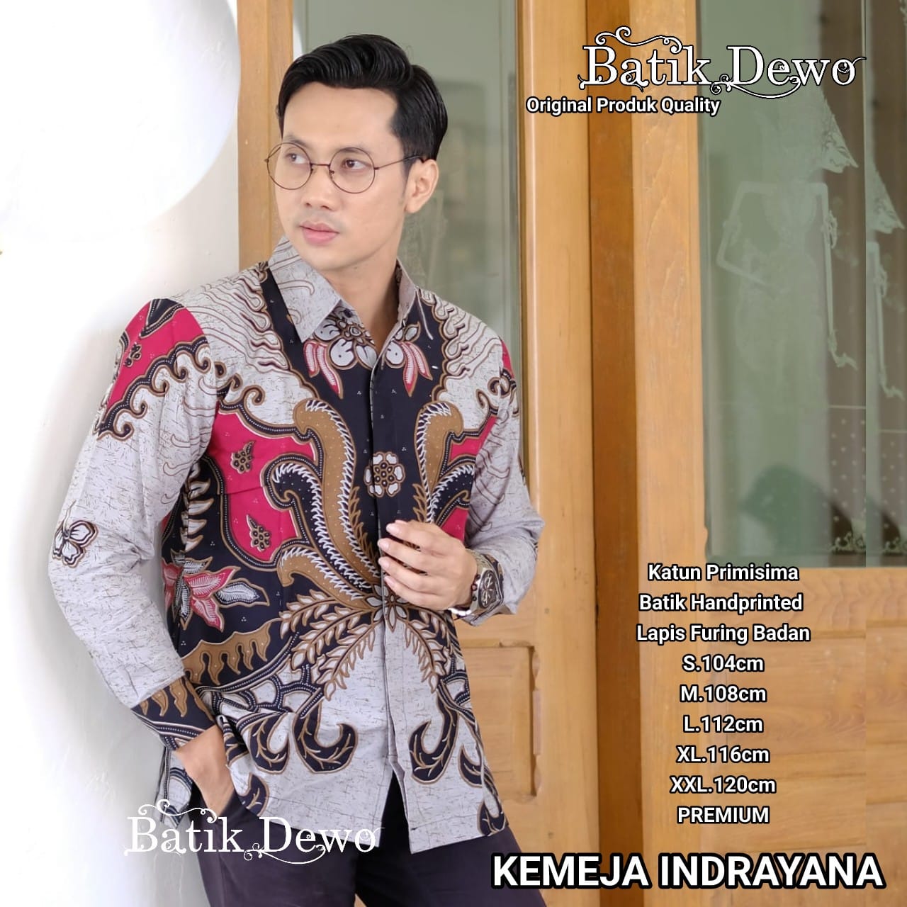 cover-INDRAYANA ABU Kemeja Batik Pria Solo Lengan PANJANG Lapis Furing BY DEWO-1