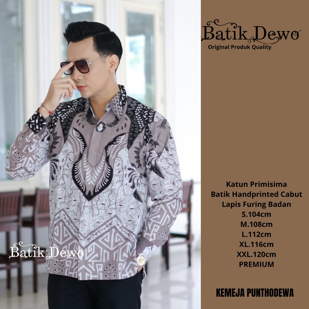 cover-PUNTHODEWA ABU Kemeja Batik Pria Solo Lengan PANJANG Lapis Furing BY DEWO-1