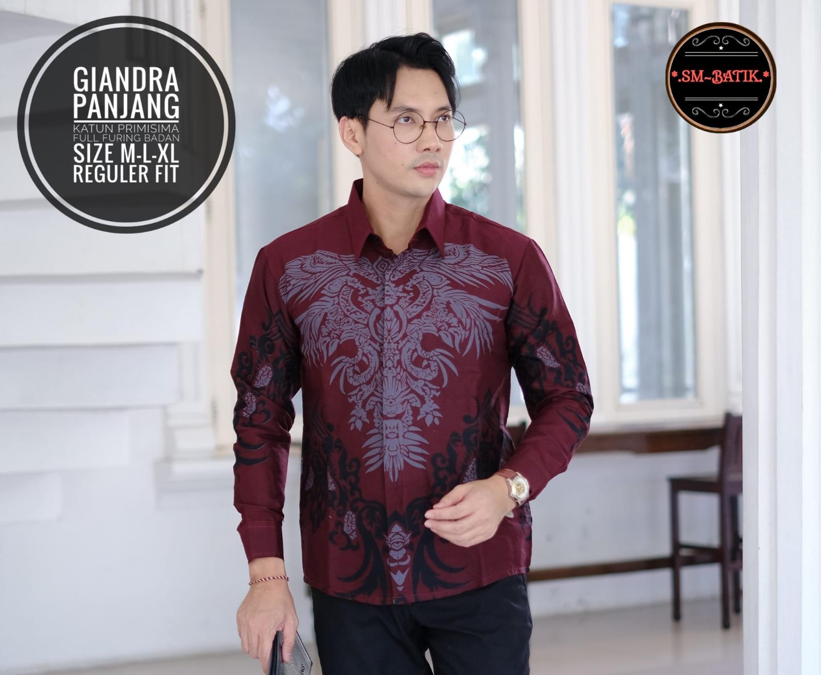 cover-GIANDRA MERAH Kemeja Batik Pria Solo Lengan Panjang Lapis Furing BY SM-1