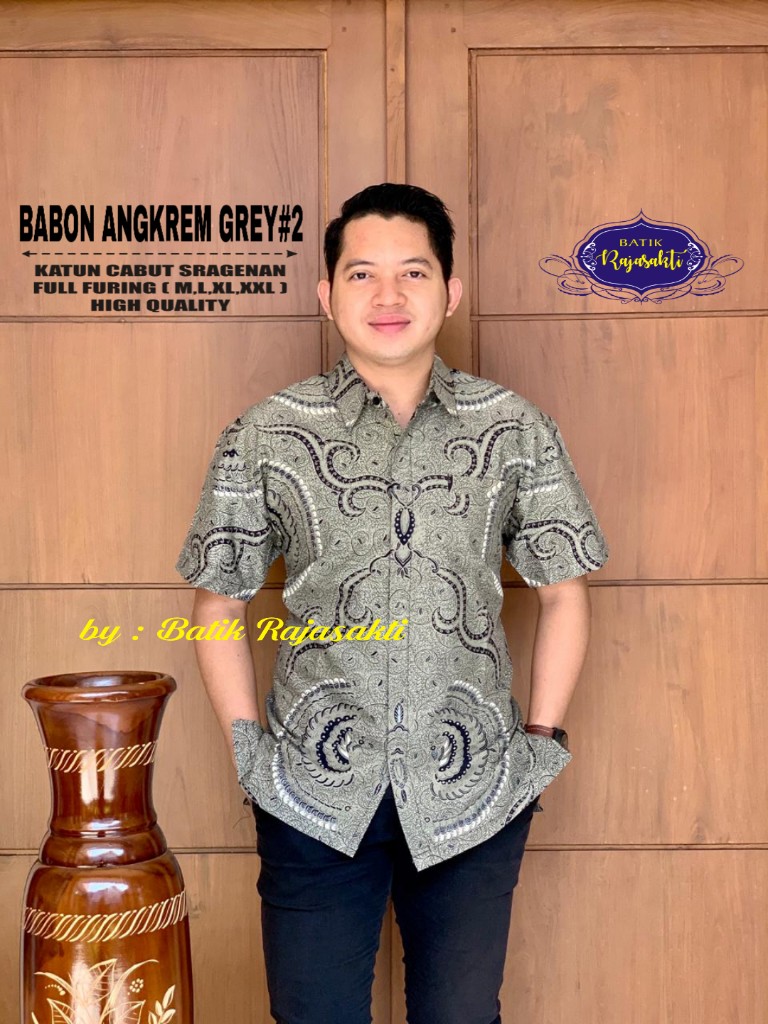 cover-BABON ANGKREM GREY 2 Kemeja Batik Pria Solo Lengan Pendek Lapis Furing BY RAJASAKTI-1